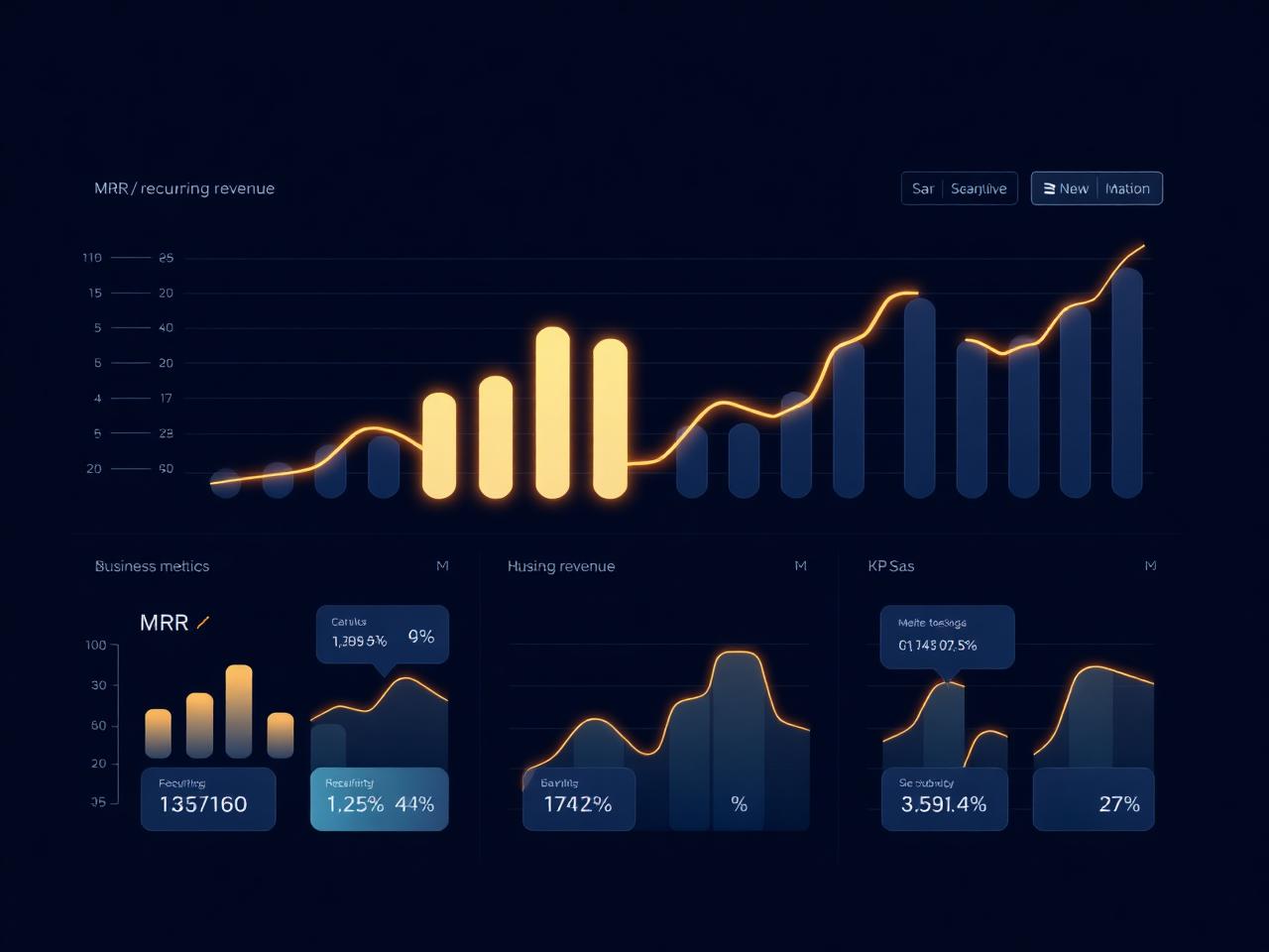 Business metrics dashboard showing recurring revenue growth and KPIs